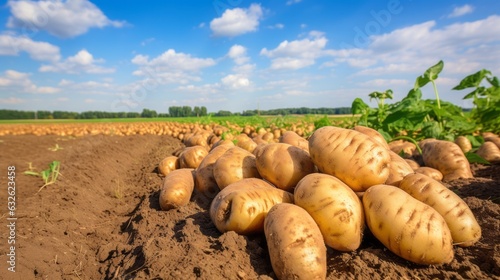 European potatoes on a farmland. AI generative.