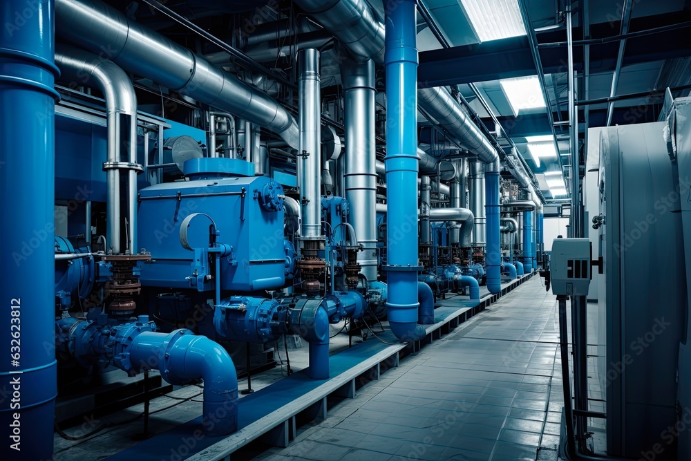 Industrial Water Treatment Inside the Boiler Room with Reverse Osmosis