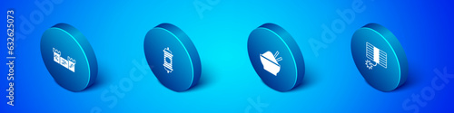 Set Isometric Great wall of China, Rice bowl with chopstick, Firework and Chinese paper lantern icon. Vector
