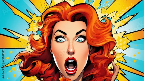 comic book pop art surprised shocked woman generative AI