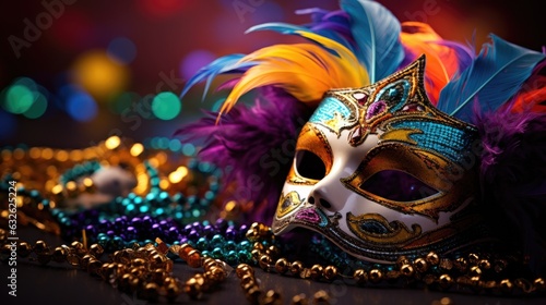 colorful mardi gras masks and beads generative AI