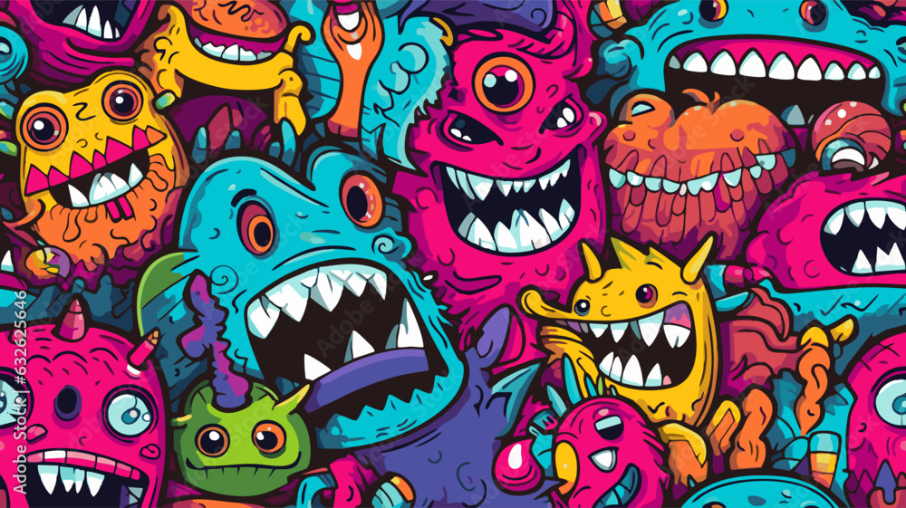 Doodle of Colorful Cute Monster. Vector Illustration Art 