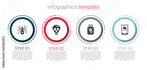 Set Spider, Skull, Eye in a jar and Guillotine. Business infographic template. Vector