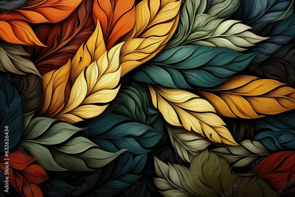 Abstract background with colorful leaves. 3d rendering, 3d illustration. Abstract background with colorful leaves. 3d rendering, 3d illustration.
