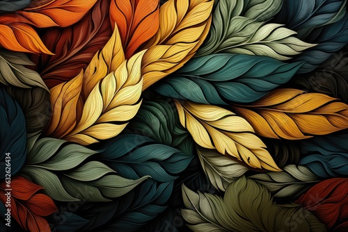 Abstract background with colorful leaves. 3d rendering, 3d illustration. © lebanmax