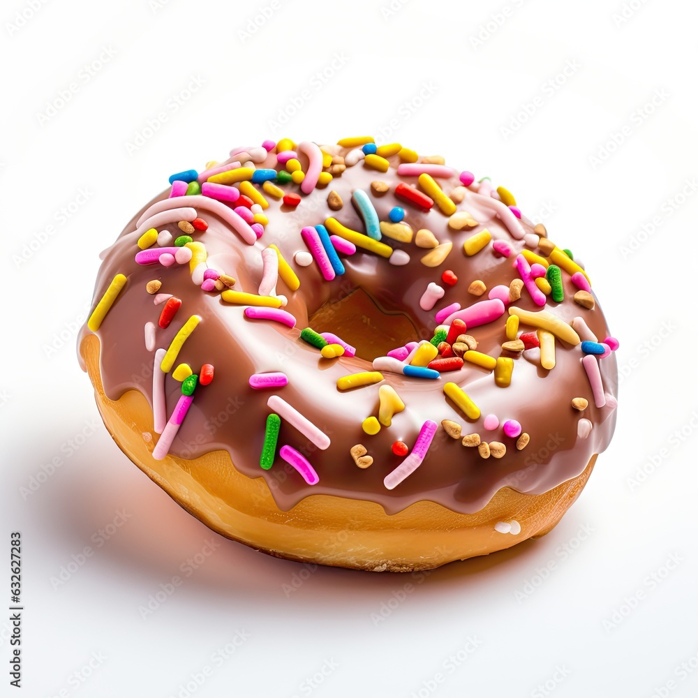 chocolate donut with rainbow sprinkles isolated on white generative AI chocolate donut with rainbow sprinkles isolated on white generative AI