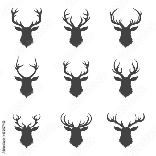 Vector Christmas Reindeer Horns, Antlers. Deer Horn Silhouettes. Hand Drawn Deers Horn, Antler Set. Animal Antler Collection. Design Elements of Deer. Wildlife Hunters, Hipster, Christmas Concept
