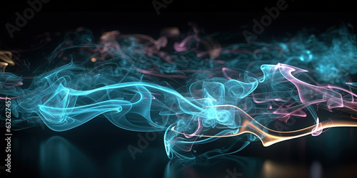 Neon Liquid Smoke Cyan Color Very Detailed Abstract Background AI Generative