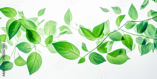 Green leaves on white background as botanical frame flatlay, eco design and spring nature flat lay concept