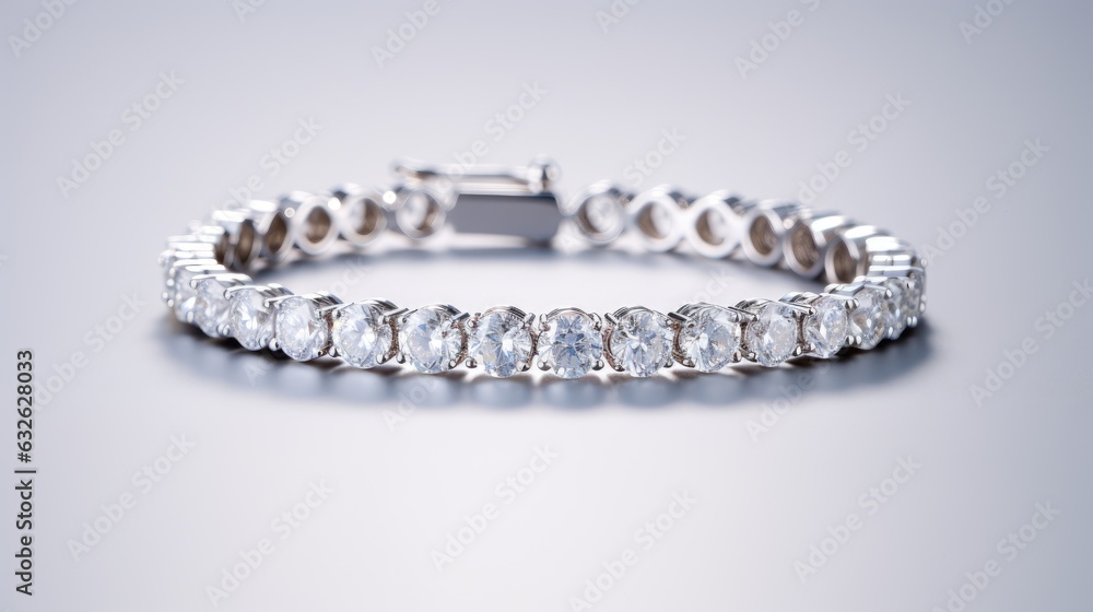 elegant diamond tennis bracelet in white gold isolated on a white background generative AI - obrazy, fototapety, plakaty 