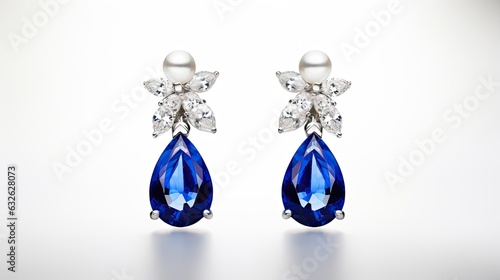 elegant sapphire and pearl drop earrings isolated on a white background generative AI