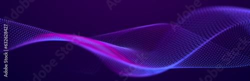 Particle stream. Purple background with many glowing particles. Information technology background. 3d rendering.