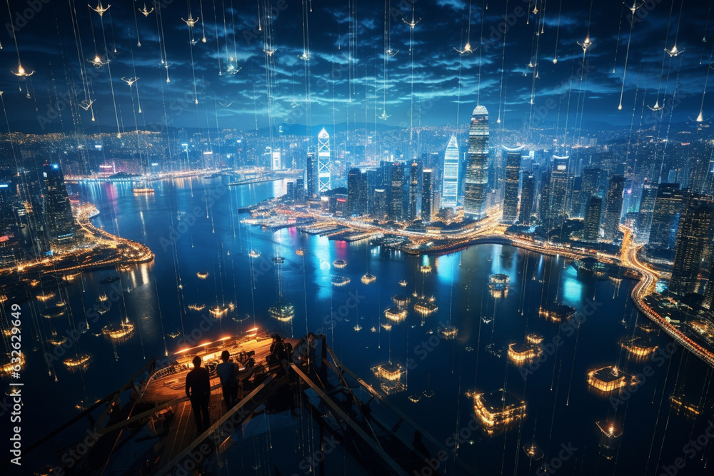 The breathtaking view of a city adorned with thousands of twinkling lights The breathtaking view of a city adorned with thousands of twinkling lights