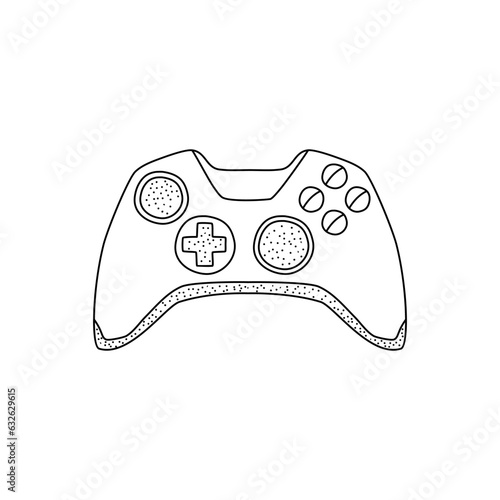 Video game joystick hand drawn doodle control. Video gamer joystick controller element. Computer retro, arcade play concept. Vector illustration.