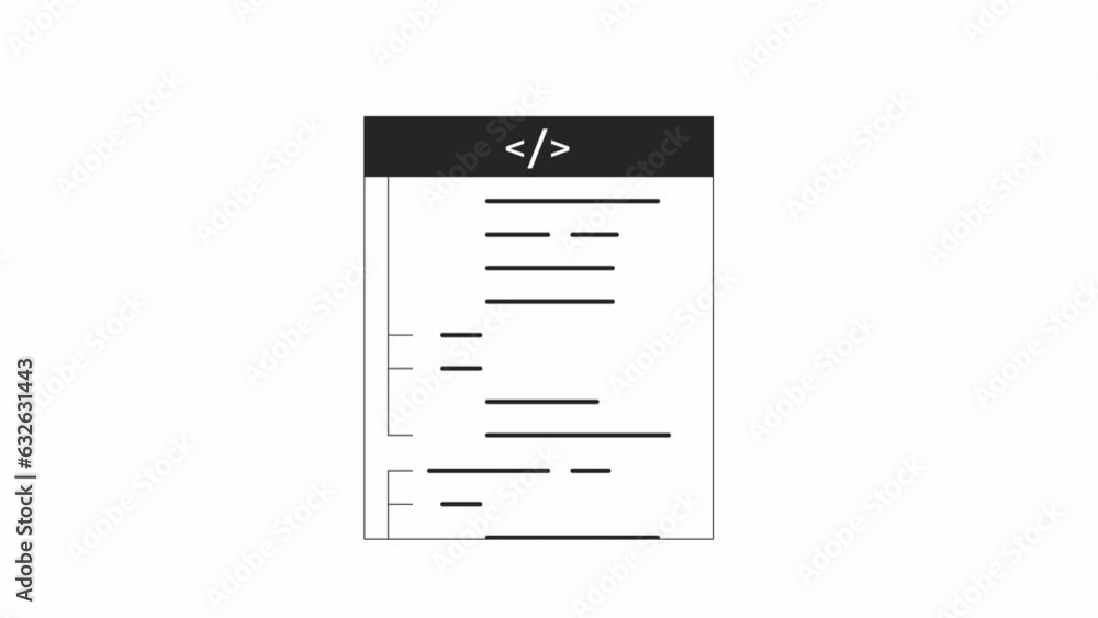 Software code bw outline 2D object animation. Application development. Back end coding professional monochrome linear cartoon 4K video. Computer code animated element isolated on white background Software code bw outline 2D object animation. Application development. Back end coding professional monochrome linear cartoon 4K video. Computer code animated element isolated on white background