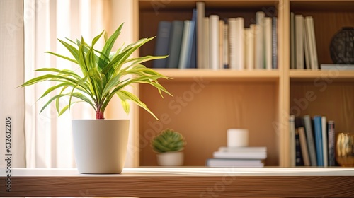 houseplant on bookshelf in bright cozy home office generative AI