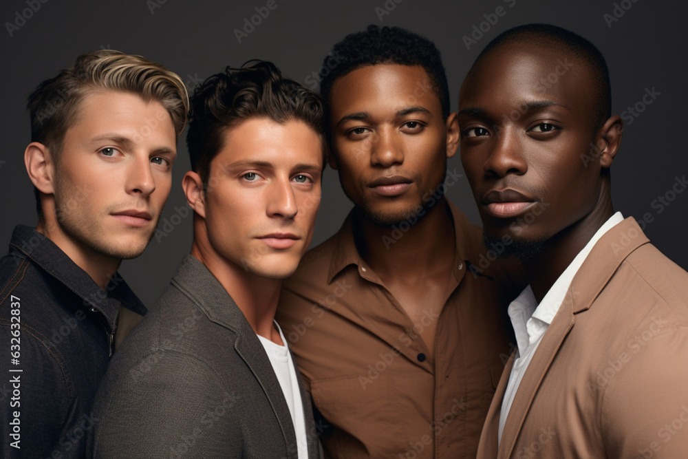 Group of men with a different skin tones. Diversity. AI generated Group of men with a different skin tones. Diversity. AI generated