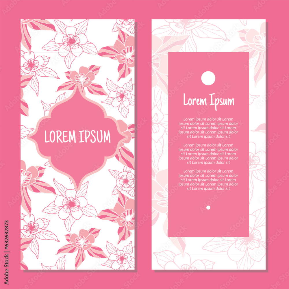 Vector flowers and leaves vertical frame pattern invitation greeting cards, RSVP and thank you cards