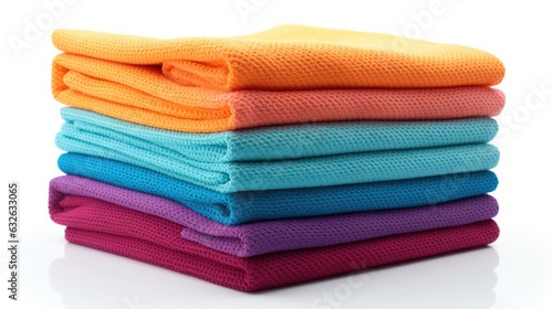 colorful kitchen towels folded isolated on white generative AI