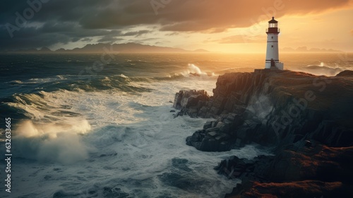 lighthouse standing alone on oceanside cliff generative AI © Brandon