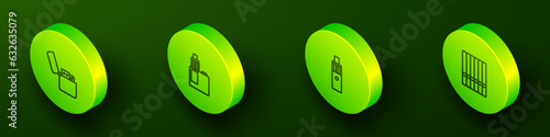 Set Isometric line Lighter, Vape mod device, and Cigarette icon. Vector