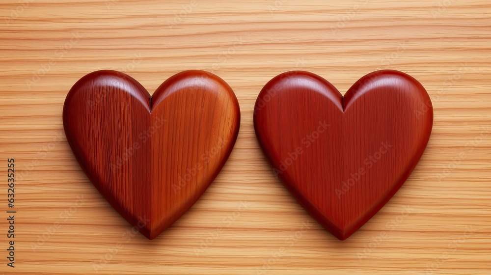 Heart-shaped object positioned on a wooden table surface. Generative AI Heart-shaped object positioned on a wooden table surface. Generative AI