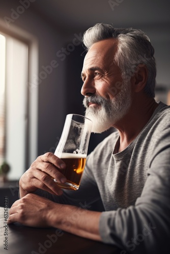 shot of a mature man drinking beer at home
