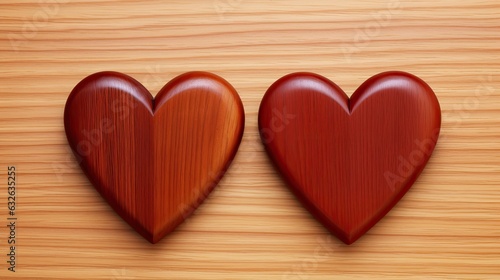 Heart-shaped object positioned on a wooden table surface. Generative AI 