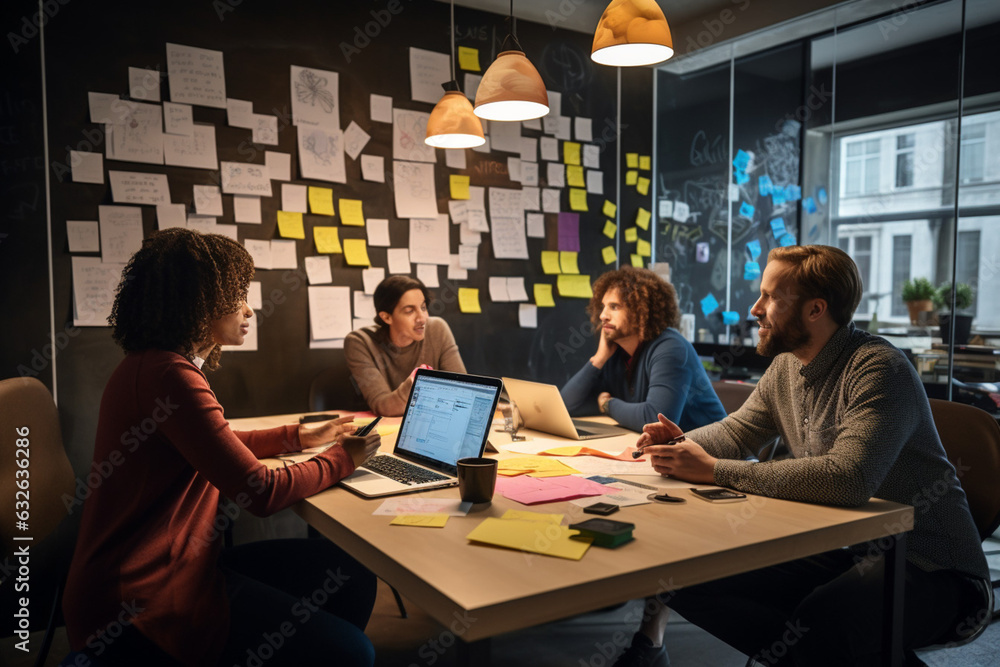 Diversity teem. Designer's meeting at modern office. AI generated Diversity teem. Designer's meeting at modern office. AI generated