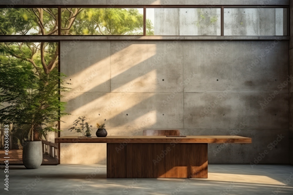 Empty room interior with concrete walls, grey floor with light and soft skylight from window. Background with copy space. Ai Generative. Empty room interior with concrete walls, grey floor with light and soft skylight from window. Background with copy space. Ai Generative.
