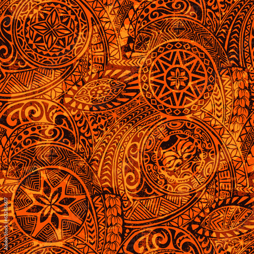 Tela Polynesian hawaiian style tribal tattoo fabric vector seamless pattern