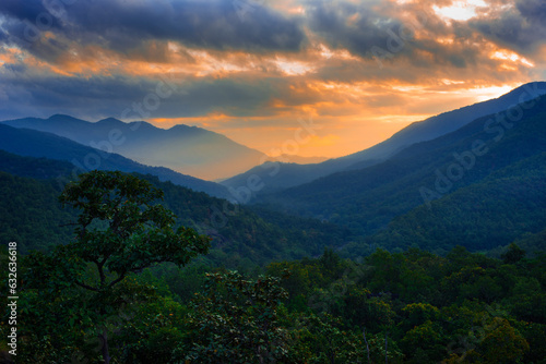 sunset in the mountains in Chiangmai Thailand