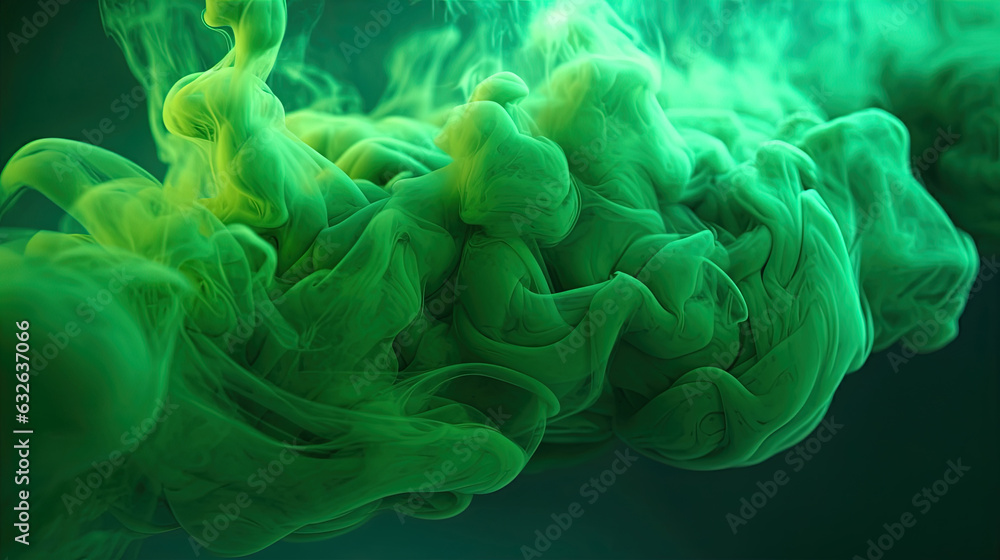 Obraz premium Green Dense Liquid Paint Smoky and Foggy Abstract Background AI Generative
