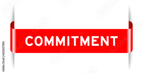 Red color inserted label banner with word commitment on white background