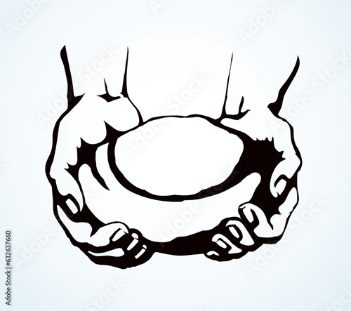 Vector drawing. Hands give a bread