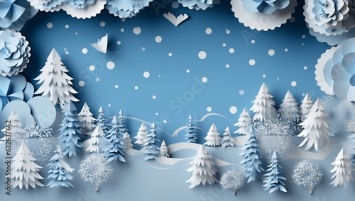 origami background winter snowflakes art christmas merry abstract paper blue tree. Generative AI. © VICHIZH
