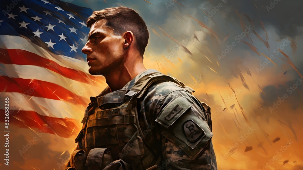 Fototapeta premium 4 July, the veteran's Day American, American culture, American flag, armed, army, Generative ai .