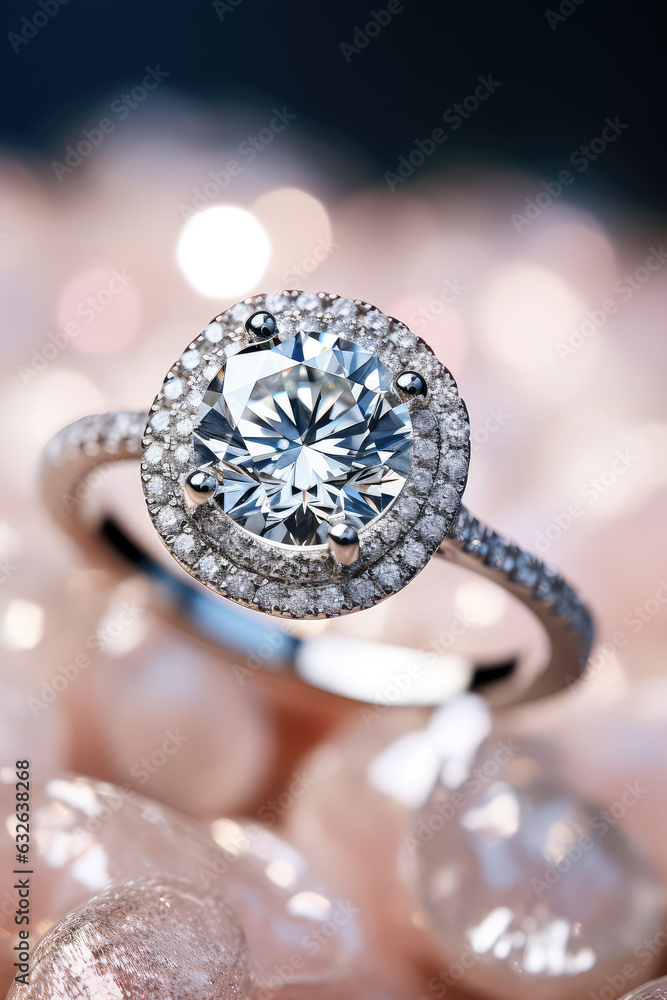 Wedding concept, closeup of beautiful diamond engagement cushion cut ring, commercial style vertical banner. Wedding concept, closeup of beautiful diamond engagement cushion cut ring, commercial style vertical banner.