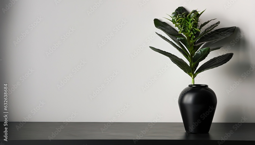 black vase with green flower tree, plant with white wall background, interior decoration, modern living room black vase with green flower tree, plant with white wall background, interior decoration, modern living room