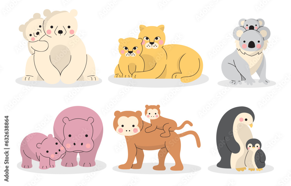 Fototapeta premium Cute various animal family drawing cartoon characters vector