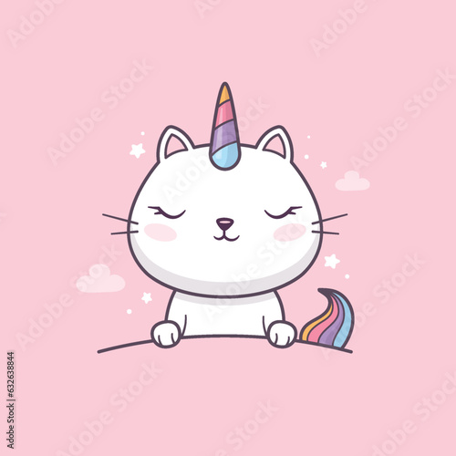 Cat unicorn character kawaii vector cartoon illustration