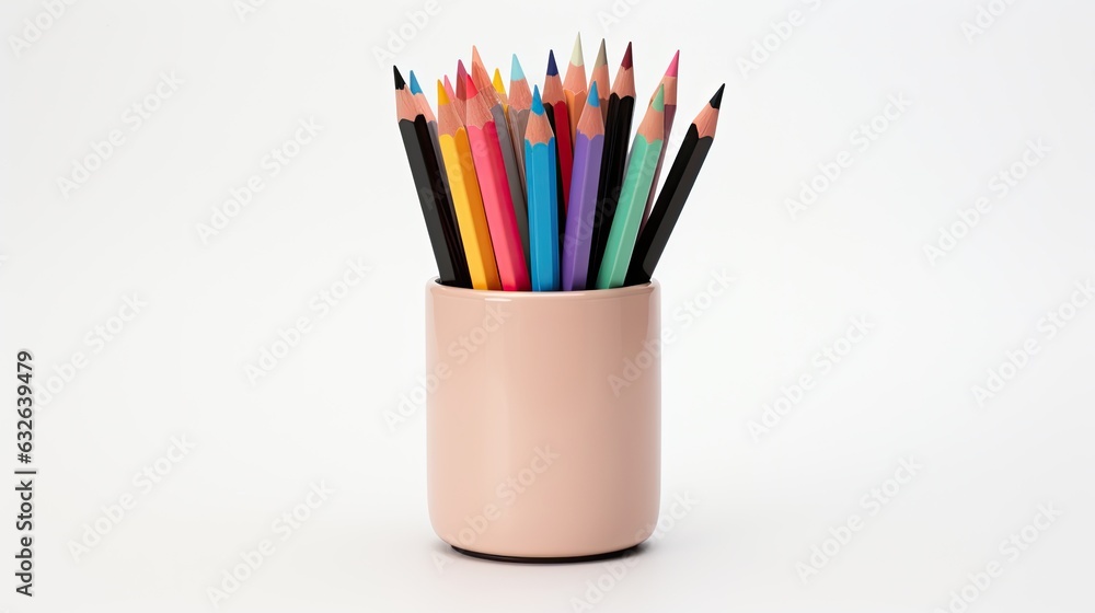 Fototapeta premium colored pencil holder isolated on white generative AI