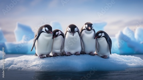 penguins huddling together on ice floe generative AI