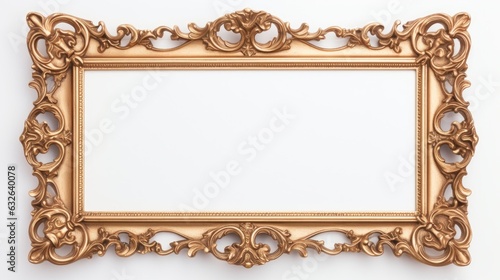 fancy gold picture frame isolated on white generative AI