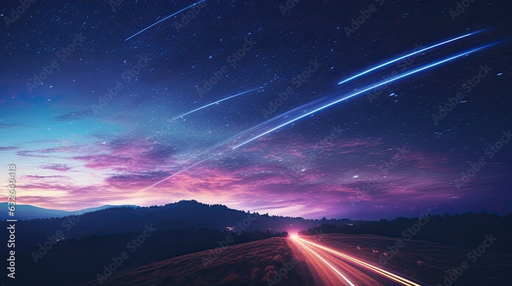 plane light trail through starry sky generative AI plane light trail through starry sky generative AI