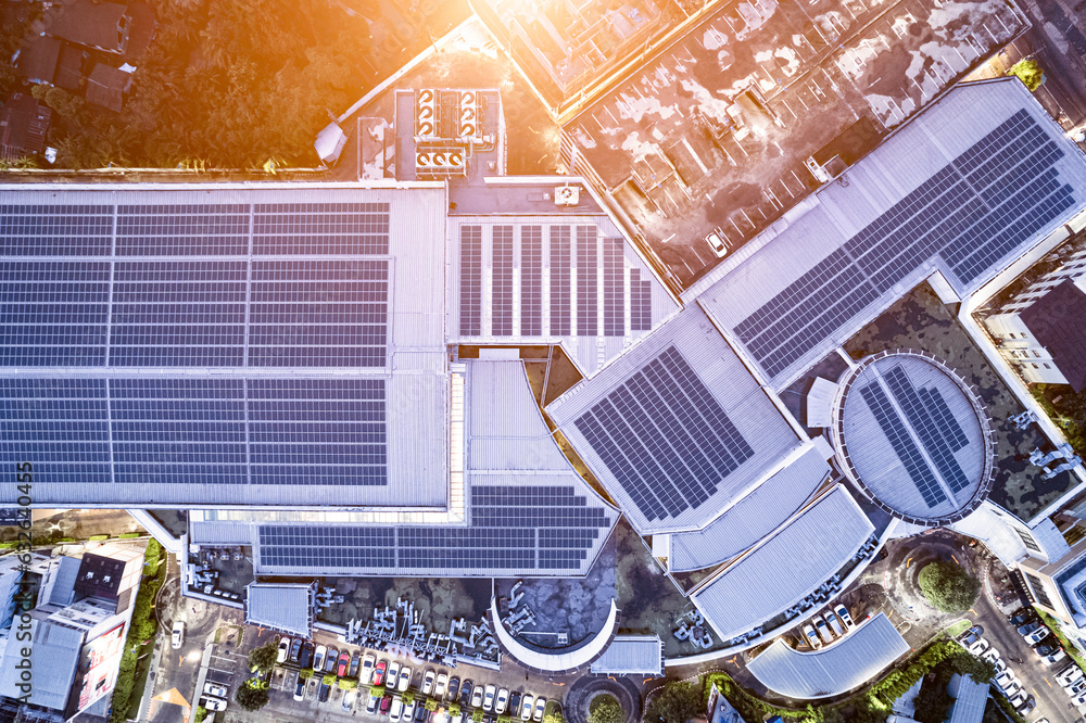 Solar roof, Solar on the roof, top view worker installing a solar cell