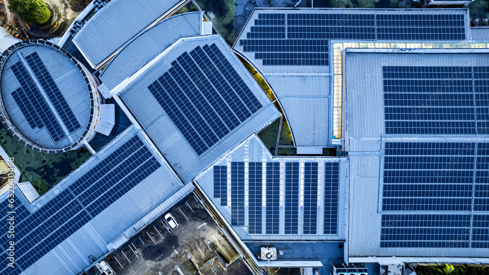 Solar roof, Solar on the roof, top view worker installing a solar cell
