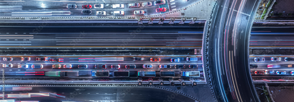 Expressway top view, Road traffic an important infrastructure, Drone aerial view fly in circle, traffic transportation, Public transport or commuter city life concept of economic and energ, transport Expressway top view, Road traffic an important infrastructure, Drone aerial view fly in circle, traffic transportation, Public transport or commuter city life concept of economic and energ, transport