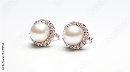 modern pearl and diamond stud earrings isolated on a white background generative AI