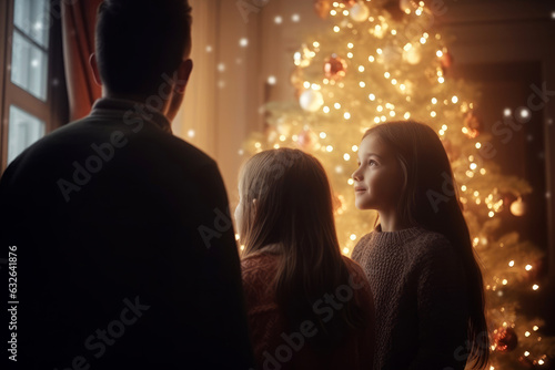 Father with daughters at chrismas night